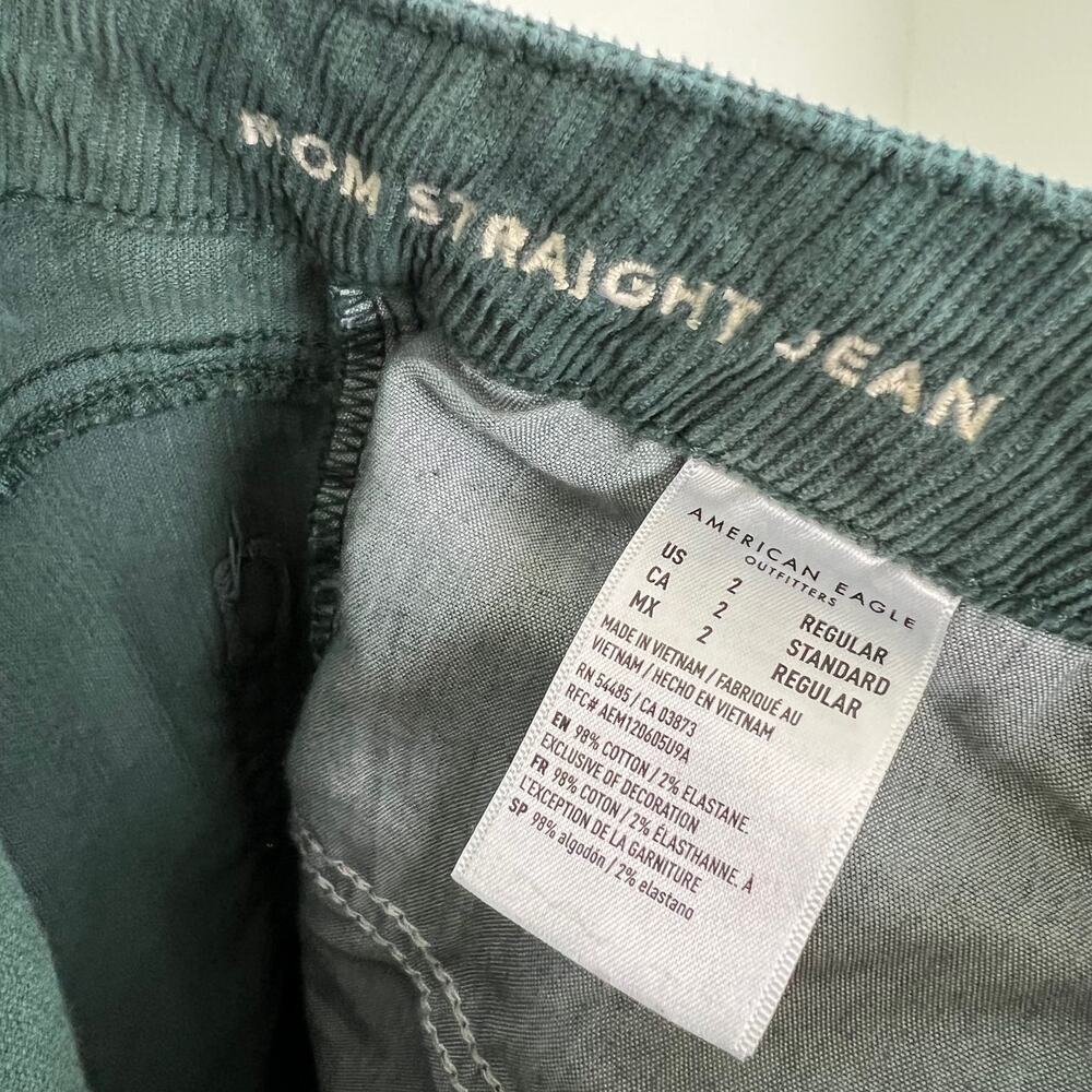 American Eagle Women's Size 2 Corduroy Mom Straight Jeans Teal Green Stretch - Picture 5 of 11